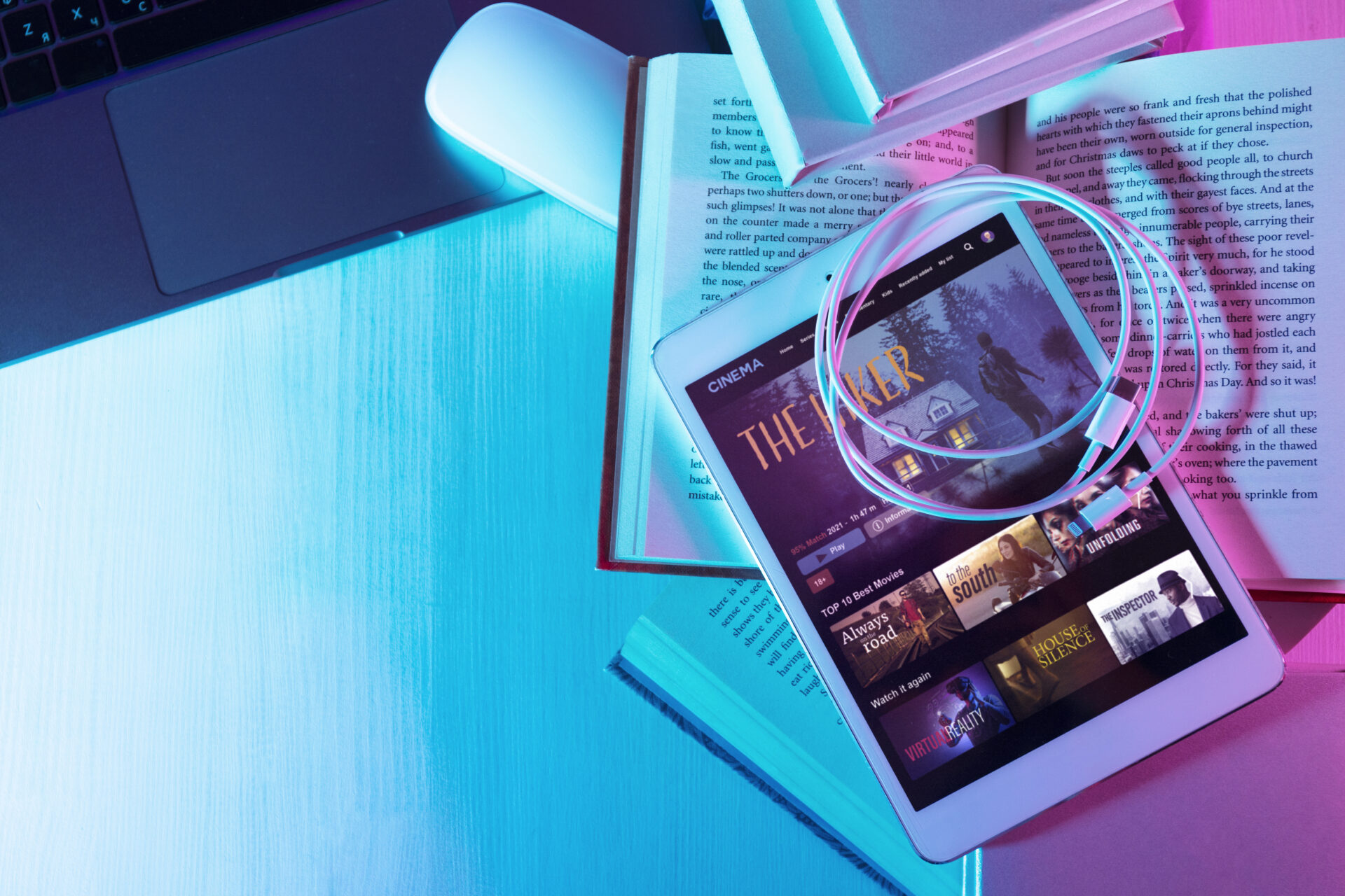 Still life of books versus technology