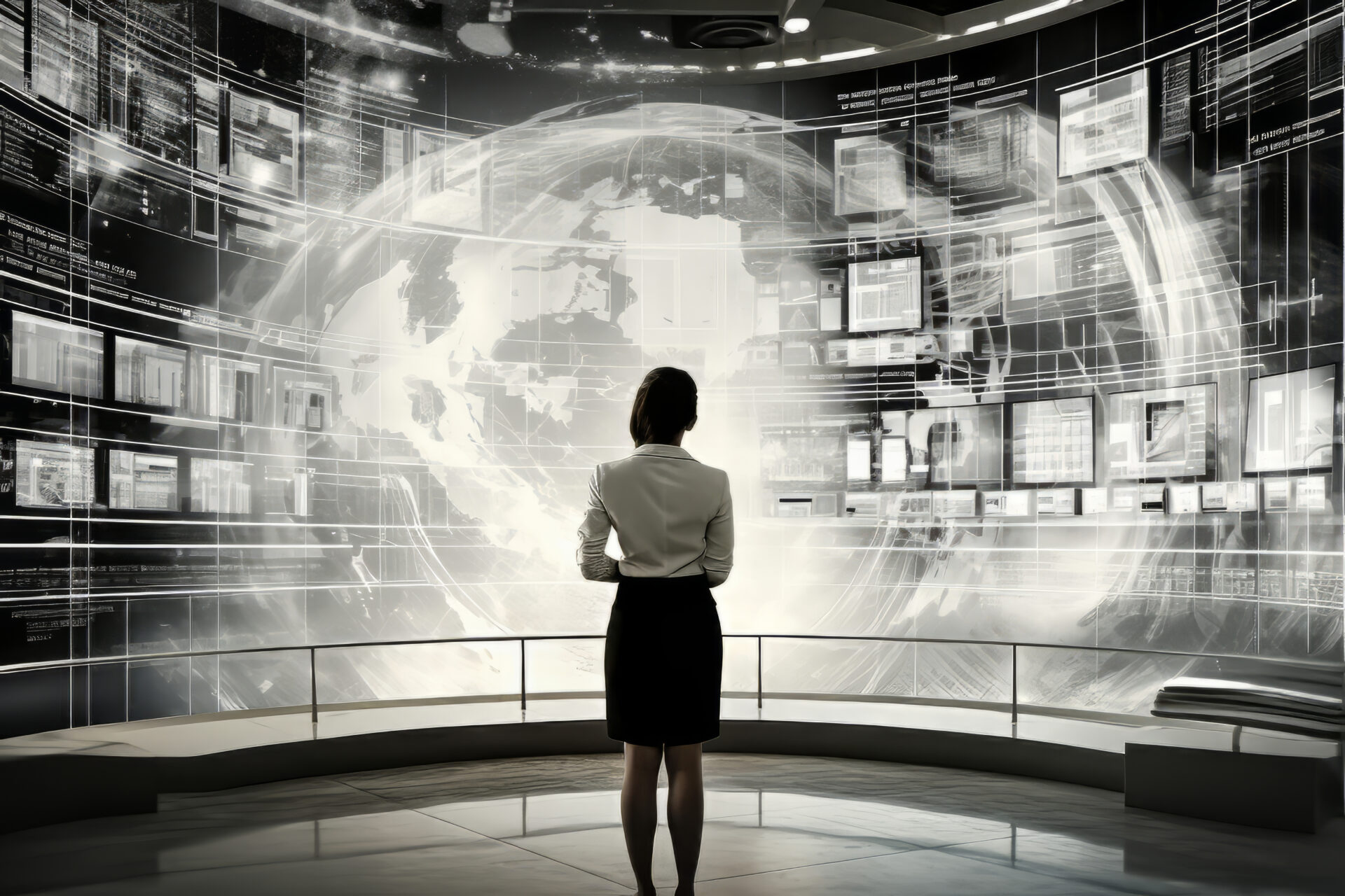 Scene with business person working futuristic office job