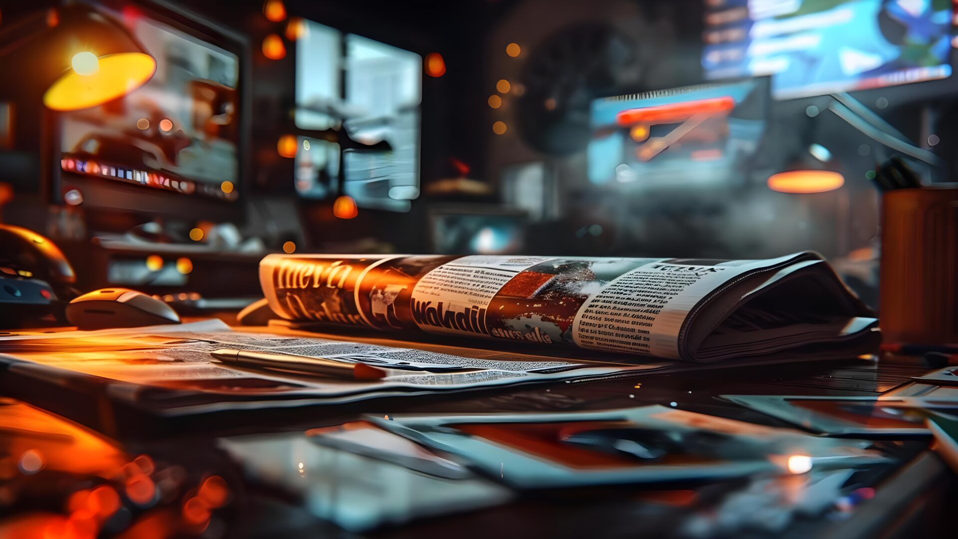 Newspaper on desk with events and schedules Concept Newspaper Desk Events Schedules