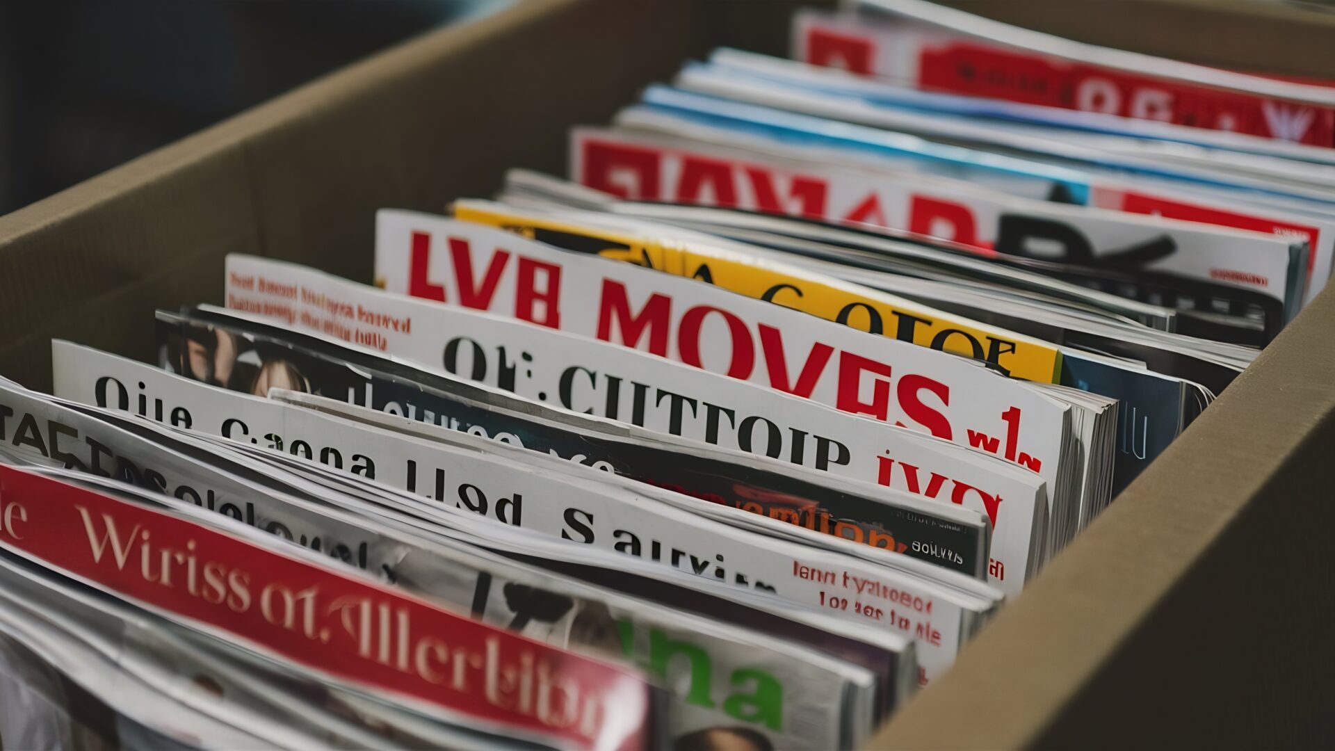 Closeup image of magazines in a box